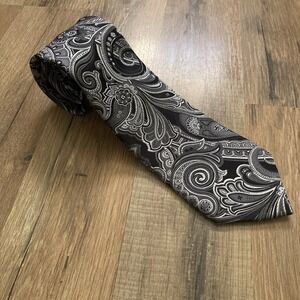 Countess Mara 100% Silk Tie Black Grat Paisley Design Vintage